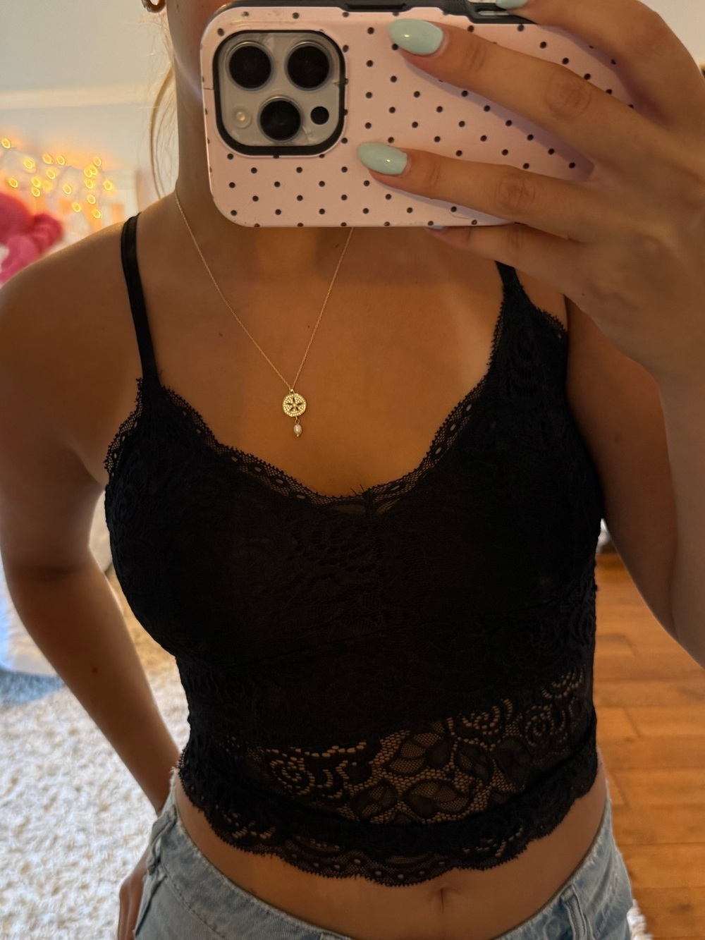 Black Lace Camisole Tank Top - Women's